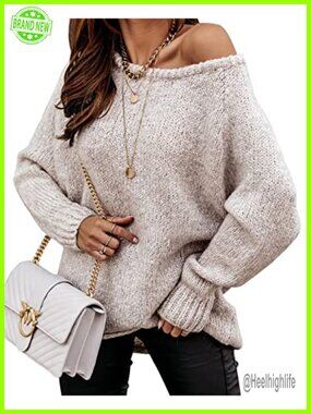 Women's Oversized Off Shoulder Crew Neck Long Sleeve Chunky Knit Sweater